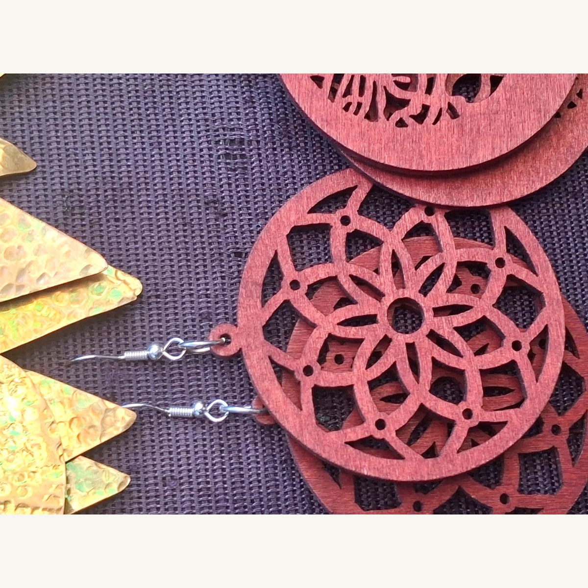 Hand-Carved Wooden Mandala Earrings