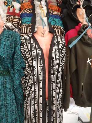 Ankara Kimono Robe — Black & White Geometric