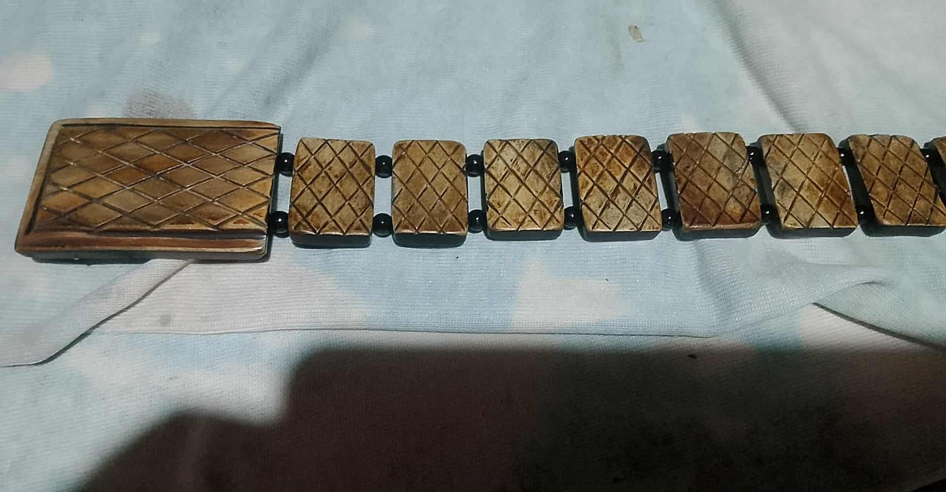 Carabao Horn Link Belt — Hand-Carved Lattice