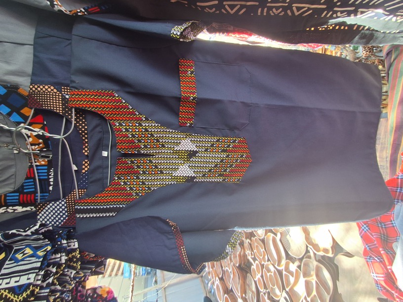 Navy Dashiki Shirt — Beaded Neckline