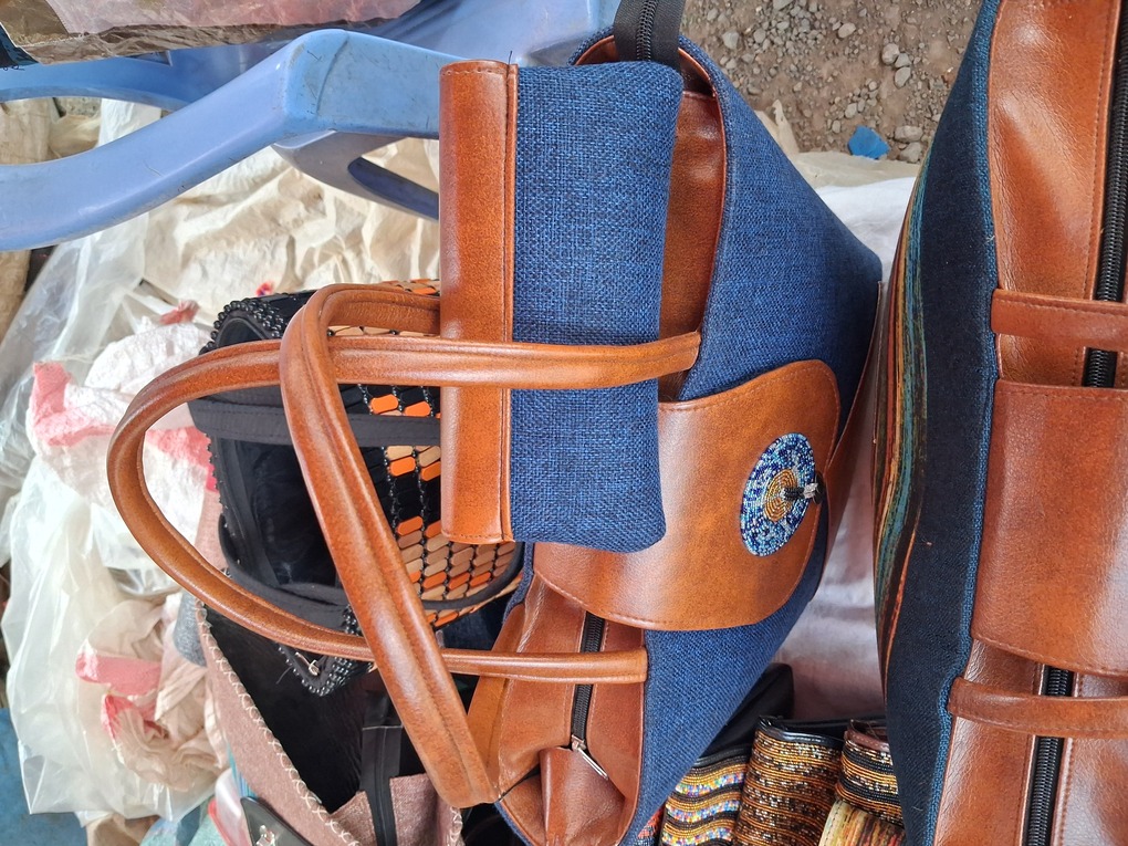 Denim & Leather Tote with Matching Pouch