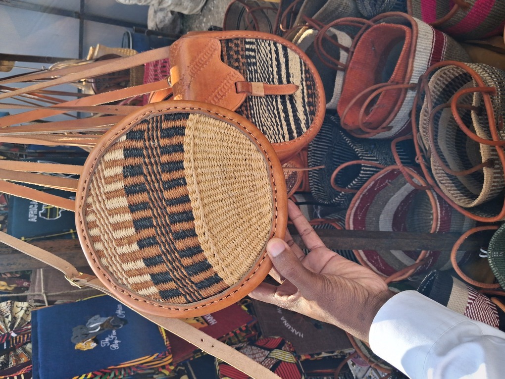 Round Sisal & Leather Crossbody Bag