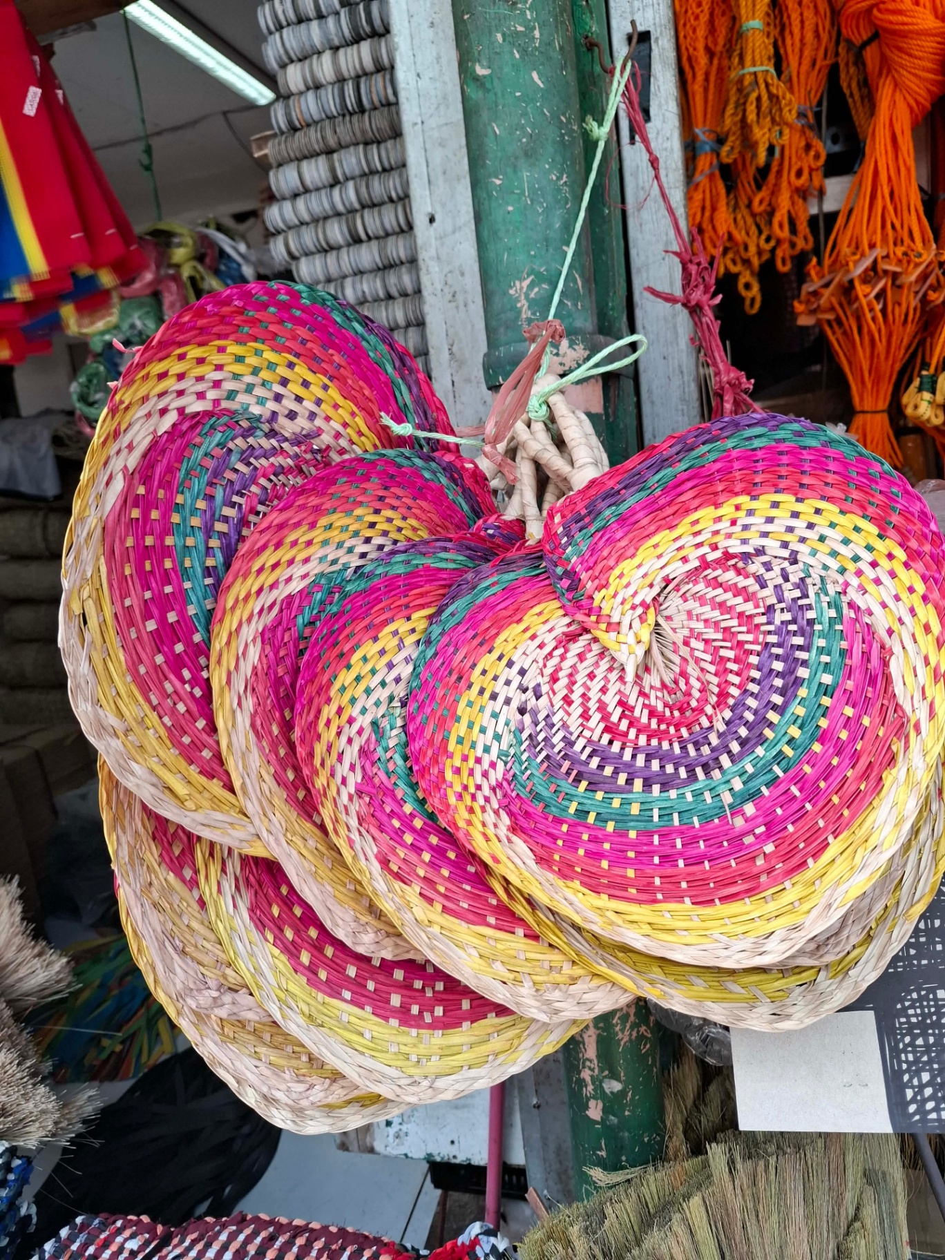 Hand-Woven Buri Hand Fan — Rainbow